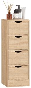 HOMCOM Mobile Bagno Salvaspazio con 4 Cassetti e Maniglie Intagliate Stile Nordico, 29x29x83 cm, Legno Naturale | Aosom Italy