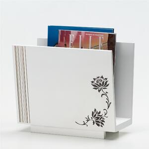 Portariviste Rettangolare Linee e Fiori 32x22xh40 cm in Legno bianco marcatura colore cacao