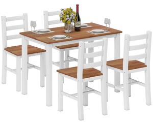 HOMCOM Set da Pranzo, Tavolo da Pranzo, 4 Sedie, Set da Soggiorno, Pino, Marrone+Bianco | Aosom Italy