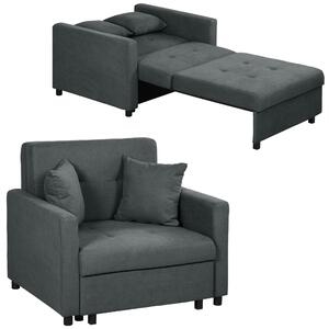 HOMCOM Poltrona Letto in Tessuto Effetto Velluto con 2 Cuscini e Spazio Contenitore, 100x98x88 cm, Grigio | Aosom Italy