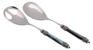 Coppia Insalata set da 2 pezzi Arianna in acciaio inox 18/10 manico in PMMA effetto madreperlato ghiera anticata 2,5 mm colore verde