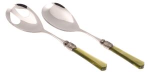 Coppia Insalata set da 2 pezzi Vittoria in acciaio inox 18/10 manico in PMMA effetto madreperlato ghiera anticata 2,5 mm colore verde oliva