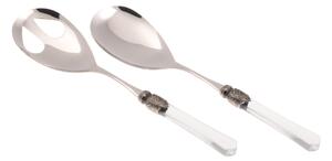 Coppia Insalata set da 2 pezzi Vittoria in acciaio inox 18/10 manico in PMMA effetto madreperlato ghiera anticata 2,5 mm colore trasparente- posate