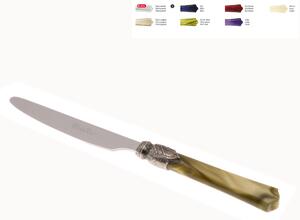 Coltello tavola VITTORIA Set di 6 Pezzi in acciaio 18.10 Lunghezza 24 cm manico in Plexiglas con ghiera Anticata lavabile in lavastoviglie Verde