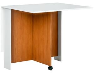 Homcom Tavolo Pieghevole da Pranzo con Ruote, Tavolino Pieghevole salvaspazio, Bianco e Legno, 120x80x73cm|Aosom