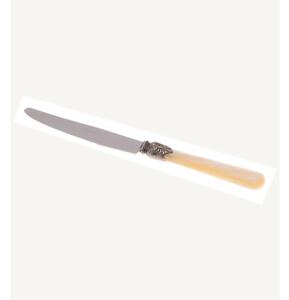 Coltello tavola ELENA Set di 6 Coltelli tavola in acciaio 18.10 AISI430 Lunghezza 26 cm , manico in Polimetilmetacrilato PMMA con ghiera metallica lavabile in lavastoviglie avorio