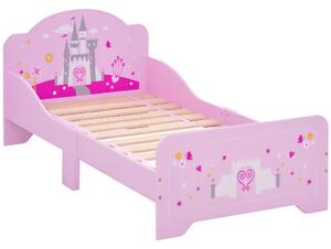 HOMCOM Letto per Bambini con Spondine di Sicurezza in Legno per Cameretta, Lettino per Bimbi da 3-6 Anni, 143x73x60cm, Rosa|Aosom
