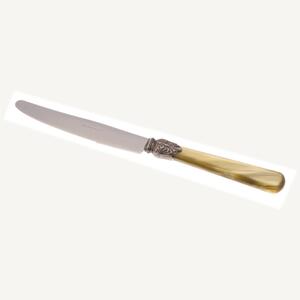 Coltello tavola ELENA Set di 6 Coltelli tavola in acciaio 18.10 AISI430 Lunghezza 26 cm, manico in Polimetilmetacrilato PMMA con ghiera metallica lavabile in lavastoviglie Verde Oliva