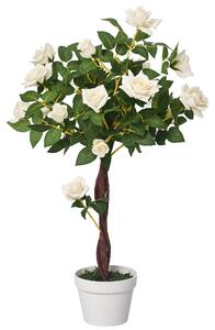 Outsunny Camelia Alberello Artificiale con 21 Fiori e Vaso, Pianta Finta Interno ed Esterno Alta 90cm, Bianco e Verde|Aosom