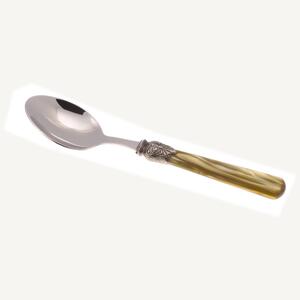 Cucchiaio da Tavola ELENA Set di 6 cucchiai tavola in acciaio 18.10 AISI430 Dimensioni : 26 cm manico in Polimetilmetacrilato PMMA con ghiera metallica lavabile in lavastoviglie Verde Oliva