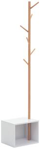 Homcom Appendiabiti con Panchina Cubo per Scarpe per Ingresso e Camera da Letto 6 Ganci, bambù Legno MDF, Bianco|Aosom