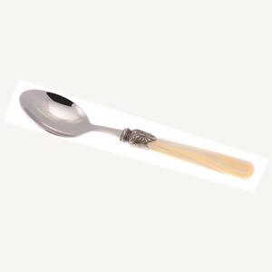Cucchiaio da Tavola ELENA Set di 6 cucchiai tavola in acciaio 18.10 AISI430 Dimensioni : 26 cm manico in Polimetilmetacrilato PMMA con ghiera metallica lavabile in lavastoviglie colore avorio