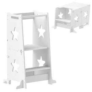 AIYAPLAY Scala Montessori Convertibile in Set Tavolo e Sedie con Barra di Sicurezza, in Legno, 60x44.5x86 cm, Bianco