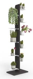 Porta piante a colonna ZIA FLORA 42x30xh 155 cm con - dist. in altezza min 33-max 44 cm legno massello di faggio evaporato colore Nero Mensole in acciaio smaltato
