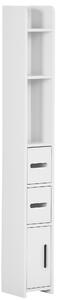 Kleankin Colonna Bagno con Mensole e Armadietti, Mobile Alto Salvaspazio in Legno 15x17x120cm, Bianco|Aosom