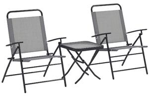 Outsunny Set da Giardino con Tavolo con Piano in Vetro e 2 Sedie Pieghevoli con Schienale Regolabile, Grigio