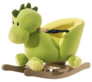 HomCom Drago a Dondolo Dinosauro a Dondolo Cavalcabile a Dondolo Cintura di Sicurezza in Legno per i Bambini, Verde e Giallo|Aosom