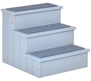 PawHut Scale 3 Gradini con Tappetino Antiscivolo e Spazio Interno Per animali domestici anziani, 40.5x44.5x38cm, Grigio | Aosom Italy