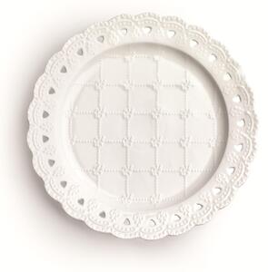 Piatto rotondo traforato in porcellana bianca traforata diametro 20,5 cm adatto per caff�, pasticcini , torrone e dolci colore bianco