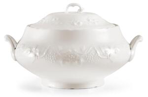 Zuppiera con coperchio in porcellana con decoro a rilievo 31x25xh19 cm Lt 3,5 Collezione Toscana lavabile in lavastoviglie porcellana Di Limoges Bianco Freddo