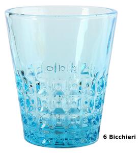 Bicchieri Acqua WINDSOR 6 pezzi diametro 8,5xh10 cm - 250 Ml in vetro pressato adatto alla lavastoviglie colore Azzurro