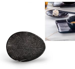 Appetizer, Piatto pane stoneware Gres SIRIUS 16x12xh2 cm Decorazione sotto smalto lavabile in lavastoviglie Nero Lucido