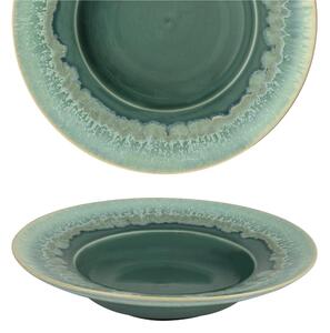 Piatto piano Pasta in Gres Porcellanato set 4 pezzi 23x h 5 cm Collezione NORDIC lavabile in lavastoviglie decorato con smalti reattivi decoro acqua