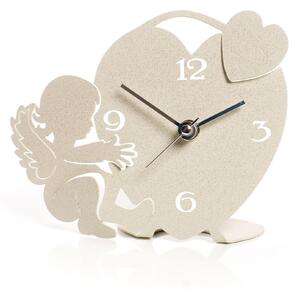 Orologio da tavolo Circeo in metallo, Dimensioni 16x h 14 cm, Un orologio da tavolo con caratteristici riccioli di Arti&Mestieri sia sopra che sotto al quadrante colore avorio