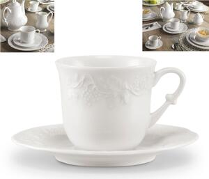 Tazze da the, Cappuccino con piattino set da 6 in porcellana con decoro a rilievo 8x8xh7 cm-200 cc Collezione Toscana lavabile in lavastoviglie porcellana Di Limoges Bianco Freddo