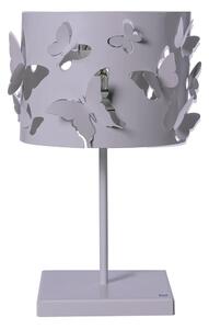 Lampada da tavolo in metallo con Design di farfalle a rilievo Dimensioni 12x12 x h37 cm parti traforate di ali che sono in rilievo colore Glicine
