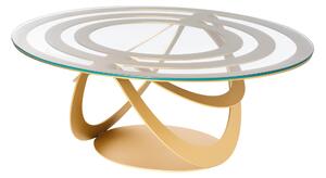 Tavolino da salotto ovale OPTICAL in Metallo tagliato al laser e piano in vetro Dimensioni 80x58xh 32 cm colore Oro trasparente