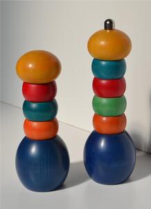 Macinapepe Spargisale in legno massello di Tiglio , pepe diam. 7xh21 cm- sale diam. 7xh17 cm base colore Blu