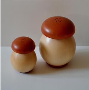 Sale e Pepe coppia in legno di mogano diam. 7,5xh9,7 cm- sale diam. 5,3xh7 cm base colore legno naturale tappo paprika