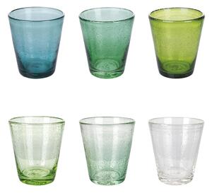 Bicchieri ACQUA set 6 in Vetro Superficie Lavorata A rilievo CANCUN , diametro 8 x h 10 cm 330 Ml colore multicolor sfumature verde