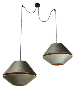 Lampada a sospensione nera con doppio paralume in velluto verde con interno dorato 2 luci - Cava Luxe