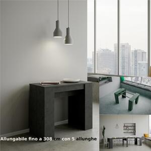 Tavolo Consolle Allungabile Big Basic fino a 308 cm con 5 elementi da 52 cm, tutto in legno di Frassino 90x48xh77 cm colore Antracite