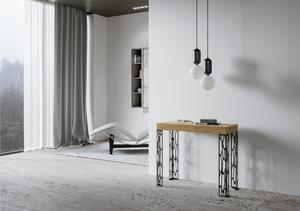 Consolle Allungabile con 3 allunghe GHIBLI SMALL TELAIO ANTRACITE 90x40xh77 cm estensibile fino a 196 cm Allunghe da 52 cm, gambe sagoma traforata Antracite piano colore QUERCIA NATURALE