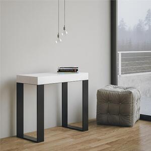 Consolle Allungabile TECNO Telaio Antracite fino a 196 cm con 3 elementi da 52 cm, tutto in legno di Frassino 90x40xh77 cm colore bianco