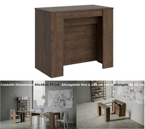 Consolle Allungabile con 4 allunghe Venus 90x48xh77 cm estensibile fino a 296 cm Allunghe all'interno tutto in legno di Frassino colore Noce