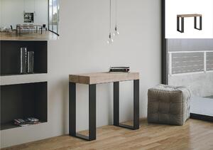 Consolle Allungabile TECNO Telaio Antracite fino a 196 cm con 3 elementi da 52 cm, tutto in legno di Frassino 90x40xh77 cm colore Quercia Naturale