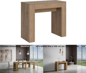 Consolle Allungabile con 3 allunghe MODEM SMALL 90x42xh77 cm estensibile fino a 198 cm Allunghe all�interno tutto in legno di Frassino colore Quercia Naturale