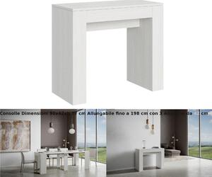 Consolle Allungabile con 3 allunghe MODEM SMALL 90x42xh77 cm estensibile fino a 198 cm Allunghe all�interno delle gambe tutto in legno di Frassino colore bianco