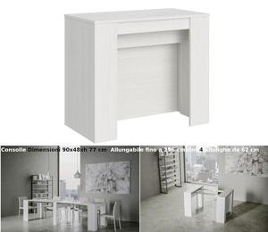 Consolle Allungabile con 4 allunghe Venus 90x48xh77 cm estensibile fino a 296 cm Allunghe all'interno tutto in legno di Frassino colore bianco frassino