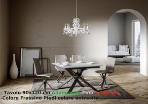 Tavolo Allungabile Piano Bianco Frassino bordo in Tinta GANTY 90x120xh77 cm allungabile fino a 180 telaio antracite