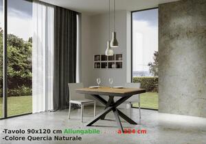Consolle Allungabile con 3 allunghe VOLANTIS EVOLUTION 90x120xh77 cm estensibile fino a 224 cm Allunghe da 52 cm , gambe in ferro verniciato colore QUERCIA NATURALE