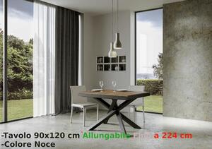 Consolle Allungabile con 3 allunghe VOLANTIS EVOLUTION 90x120xh77 cm estensibile fino a 224 cm Allunghe da 52 cm, gambe in ferro verniciato colore Noce
