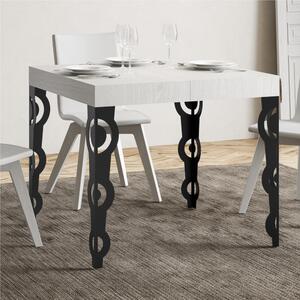 Tavolo Allungabile Quadrato Bianco Frassino Karamay 90x90xh77 cm estensibile fino a 246 cm tutto in legno di Frassino telaio antracite