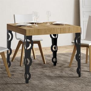 Tavolo Allungabile Quadrato Quercia natura Karamay 90x90xh77 cm estensibile fino a 246 cm tutto in legno di Frassino telaio antracite