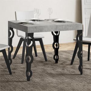 Tavolo Allungabile Quadrato Cemento Karamay 90x90xh77 cm estensibile fino a 246 cm tutto in legno di Frassino telaio antracite