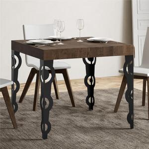 Tavolo Allungabile Quadrato Noce Karamay 90x90xh77 cm estensibile fino a 246 cm tutto in legno di Frassino telaio antracite